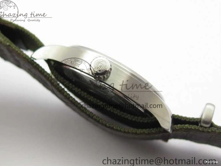 MIROTIME 0207 Fashionable Pilot IW326801 SS MK 1:1 Best Edition Black Dial on Green Nylon Strap MIYOTA 7122